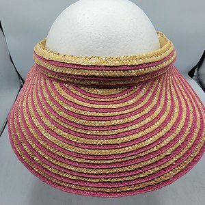 Jaclyn Smith Womens Brown Pink Straw Visor Hat Casual Summer Hat